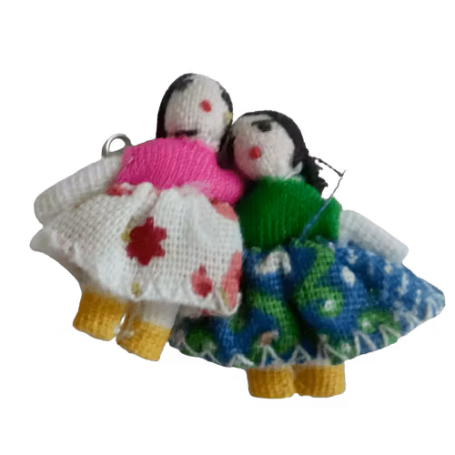 Bonequinha, lyckobringare, maskot från Brasilien. Handgjorda av tygrester, Fair Trade. Ett exempel.