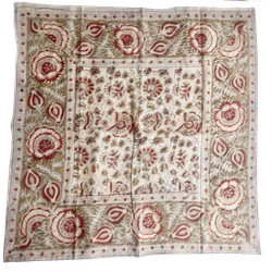 Kalamkari halsduk, kvadratisk, växtmönster