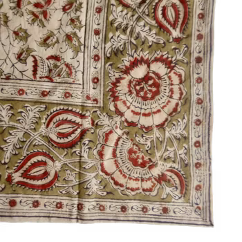 Kalamkari halsduk, kvadratisk, växtmönster