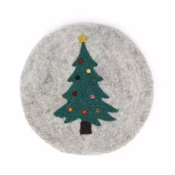 Underlägg Julgran, ljusgrått-grönt, tovat, juldeko