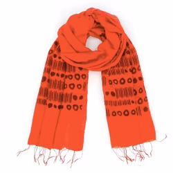 Sjal, scarf, siden/viskos, ränder/prickar, röd, handvävd