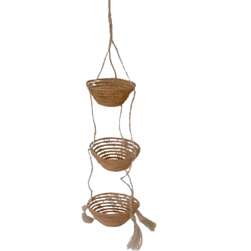 Ampel med tre små korgar, naturfärg, palmfiber. Fair Trade Bangladesh.