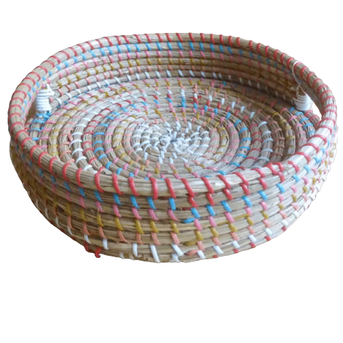 Korg eller bricka, Happy Swirl, öppen & rund, sjögräs, återvunnen plast. Fair Trade.