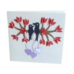 Brevkort Fåglar med hjärtan, röd, med kuvert, jutepapper