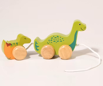 Dragleksak, dinosaurie med unge, trä