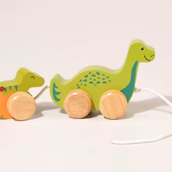 Dragleksak, dinosaurie med unge, trä