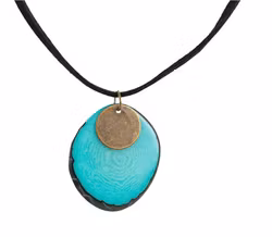 Halssmycke, två delar, taguanöt mässing, blå