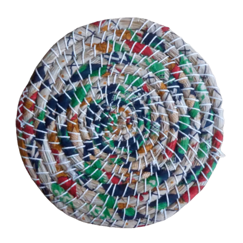 Runt underlägg till gryta kaisagräs/sarityg, 25cm. Handflätat i Bangladesh för Fair Trade.