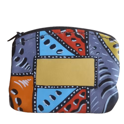 Läderfodral, etui, börs, African Art, liten, Fair Trade. Med plats på ena sidan att skriva något på.