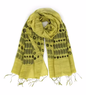 Sjal, scarf, siden/viskos, ljusgrön, handvävd