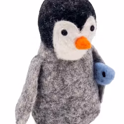 Pingvin Pingu med fisk, handtovad, Fair Trade