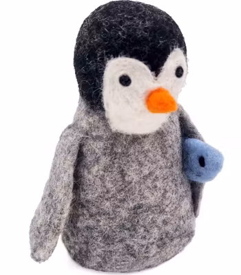 Pingvin Pingu med fisk, handtovad, Fair Trade