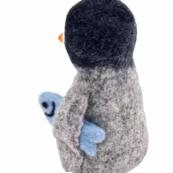 Pingvin Pingu med fisk, handtovad, Fair Trade