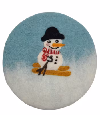 Underlägg Snögubbe på skidor, runt, tovat