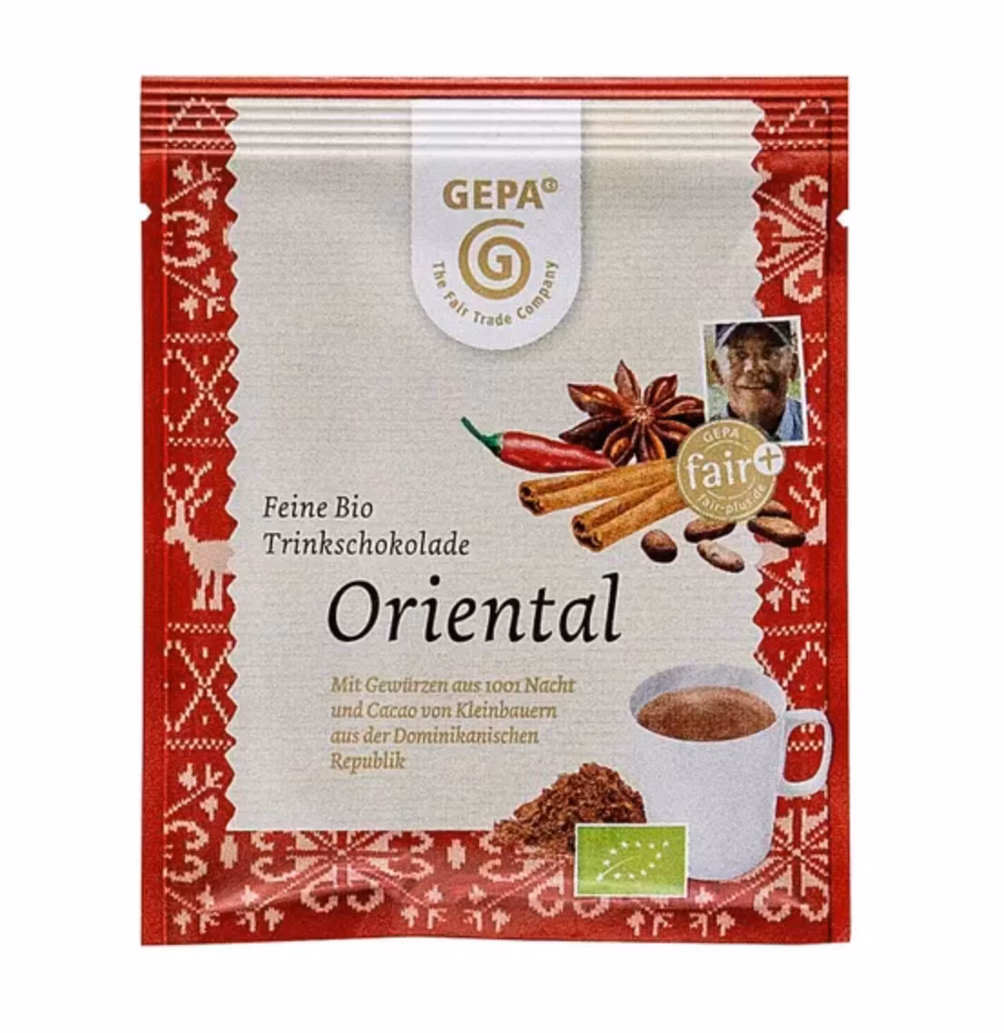 Drickchoklad Oriental, snygg portionsförpackning, Fair Trade och ekologisk.