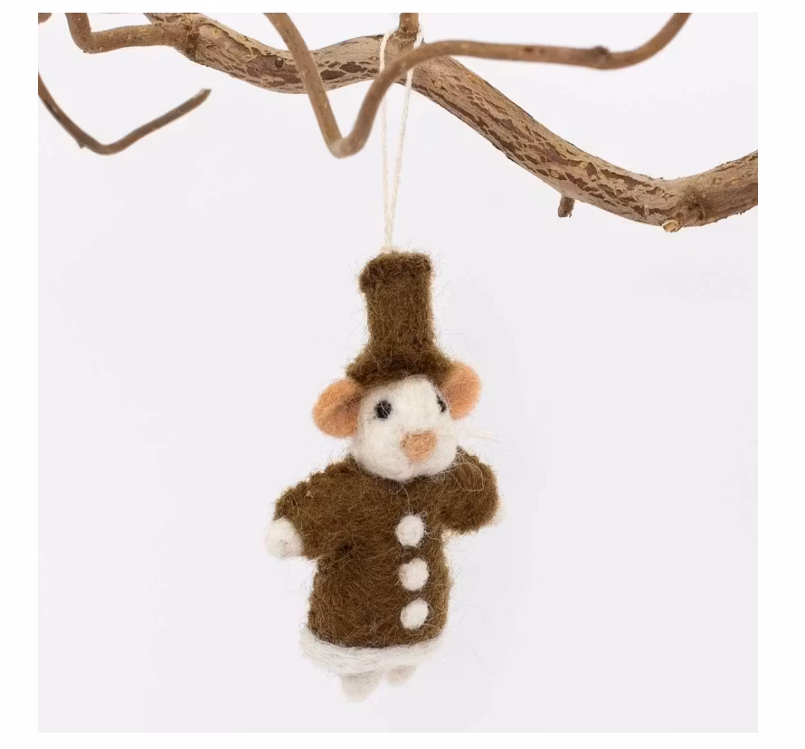 Julhänge, mus som Pepparkaksgubbe, tovad, World of Craft, Afroart