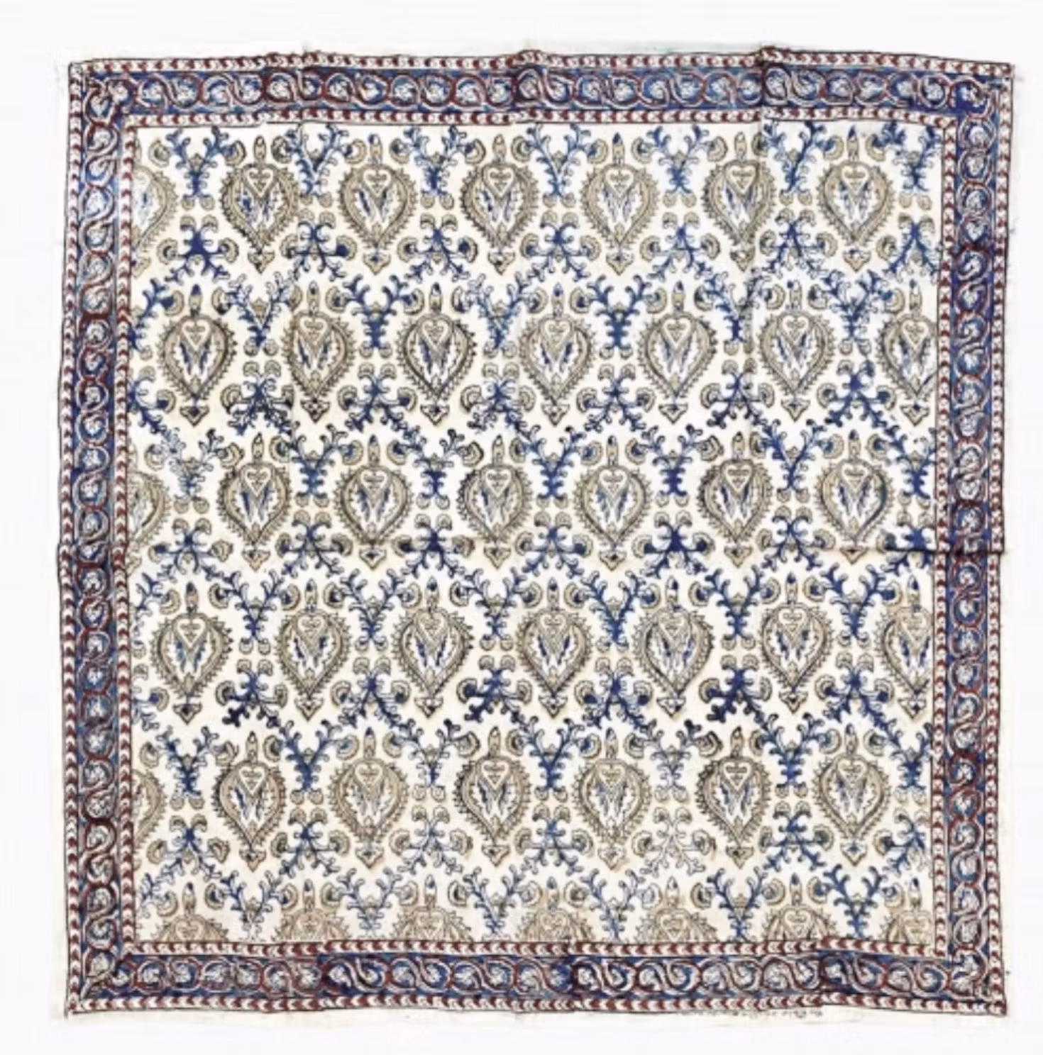 Kalamkari halsduk, Kvadrat, blocktryck-mönster, Fair Trade Indien