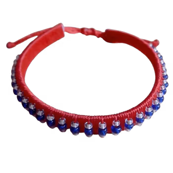 Armband Massej, rött med pärlor, justerbart
