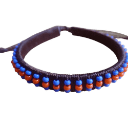 Armband Massej, blå-orange glaspärlor, justerbart