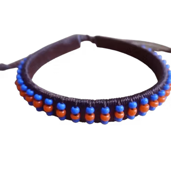 Armband Massej, blå-orange glaspärlor, justerbart