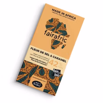 Fairafric, choklad med cashewkräm, havssalt o karamell, vegan, ekologisk