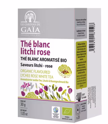 Vitt te, smaksatt litchi rose, ekologiskt påste