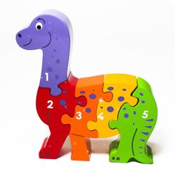 Pusseldjur i trä, Dino, dinosaurie, siffror 1- 5