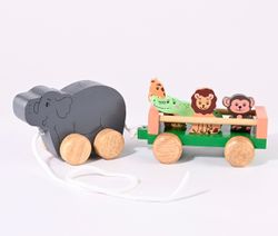 Dragleksak Elefant med släp, 6 delar, trä