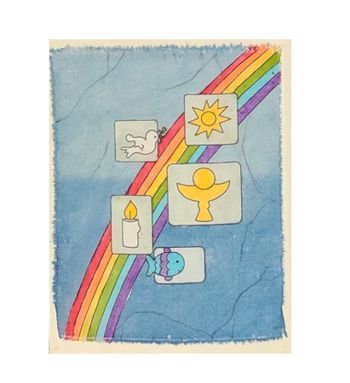 Brevkort m kuvert, Konfirmation, batik