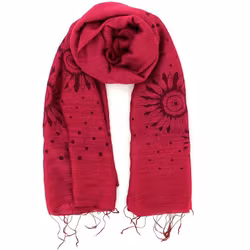 Sjal, scarf, bomull/siden, Blommor, röd