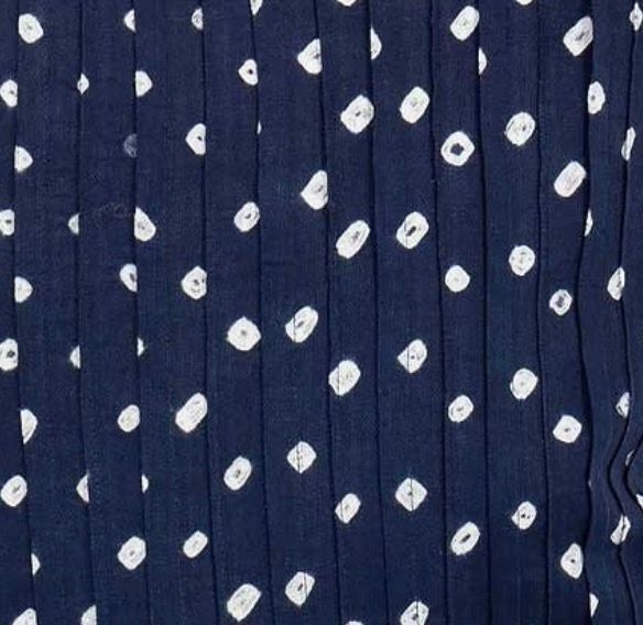 Kuddfodral PLEATED, VECKAD, fin mörkblå färg med vita prickar. Närbild. World of Craft Stockholm.