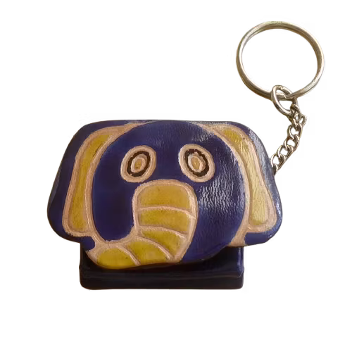 Nyckelring, ryggsäckssmycke med minifack i läder, Elefant.Fair Trade Indien.