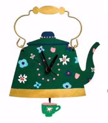 Väggklocka med pendel, Vattenkittel Teatime, recycling metall