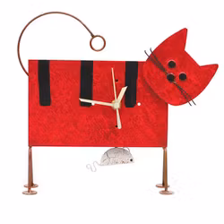 Bordsklocka med pendel, Katt och mus, recycling metall