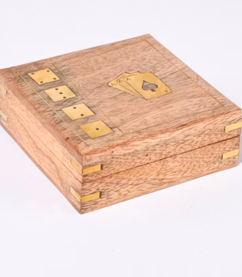 Kortleksask i trä med 5 tärningar
