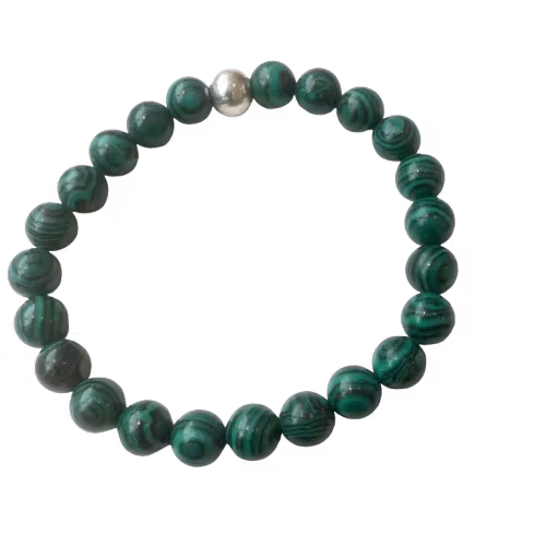 Elastiskt armband med pärlor av malakit, ädelsten. Fair Trade Nepal.