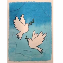 Brevkort med kuvert, Fredsduvor, batik