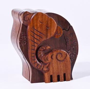 Hemlig, klurig träask, Elefant med unge, 4 delar