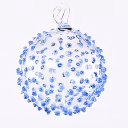 Glaskula, Piggig snöboll, blå, till julgranen