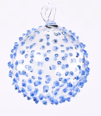 Glaskula, Piggig snöboll, blå, till julgranen