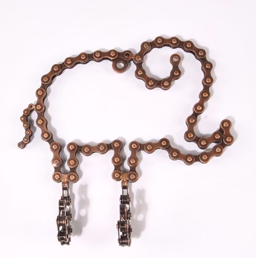 Väggkrok Elefant, cykelkedja, upcycling. Fair Trade Indien.