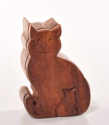 Hemlig, klurig träask, Katt med kattunge, 4 delar