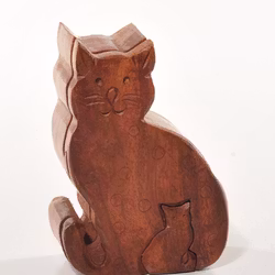 Hemlig, klurig träask, Katt med kattunge, 4 delar