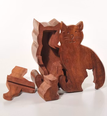 Hemlig, klurig träask, Katt med kattunge, 4 delar