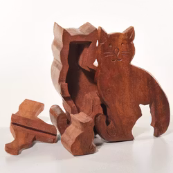 Hemlig, klurig träask, Katt med kattunge, 4 delar