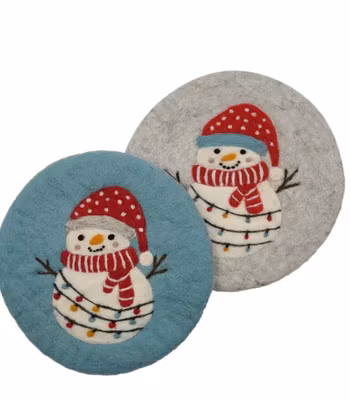 Underlägg Snögubbe med ljusslinga, tovat