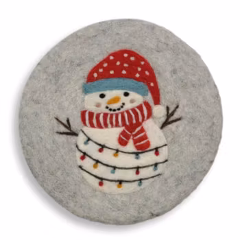 Underlägg Snögubbe med ljusslinga, tovat