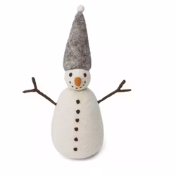 Julhänge Snögubbe, grå mössa, tovad