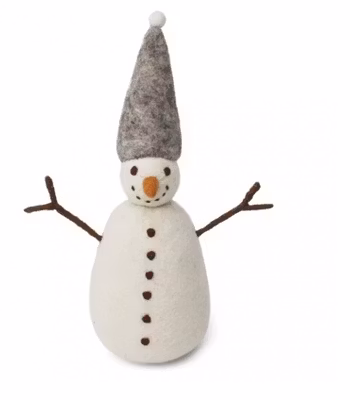 Julhänge Snögubbe, grå mössa, tovad