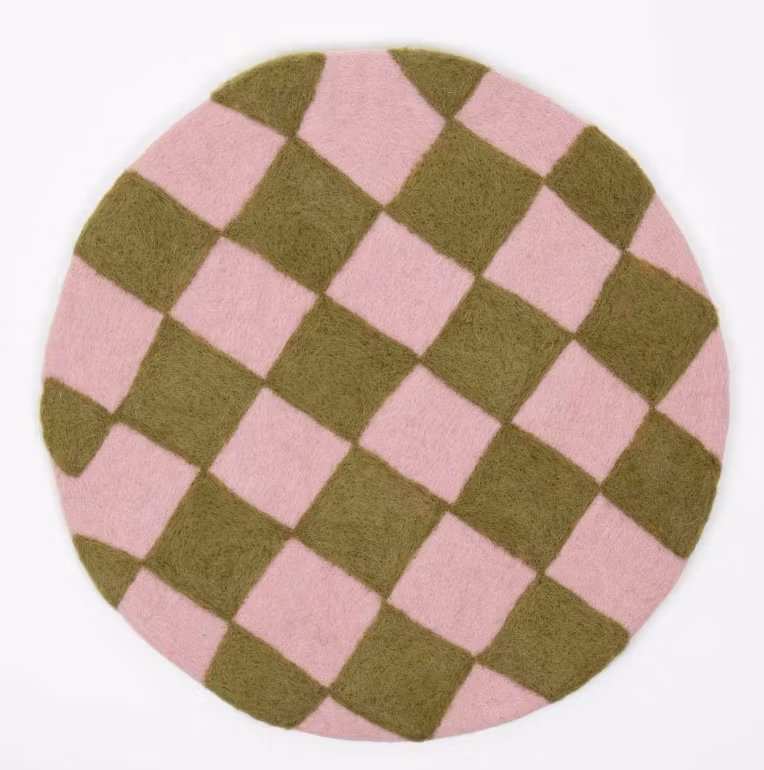 Sittdyna Chess, ljusrosa-gröngul, schackbrädsmönster, tovad, World of Craft